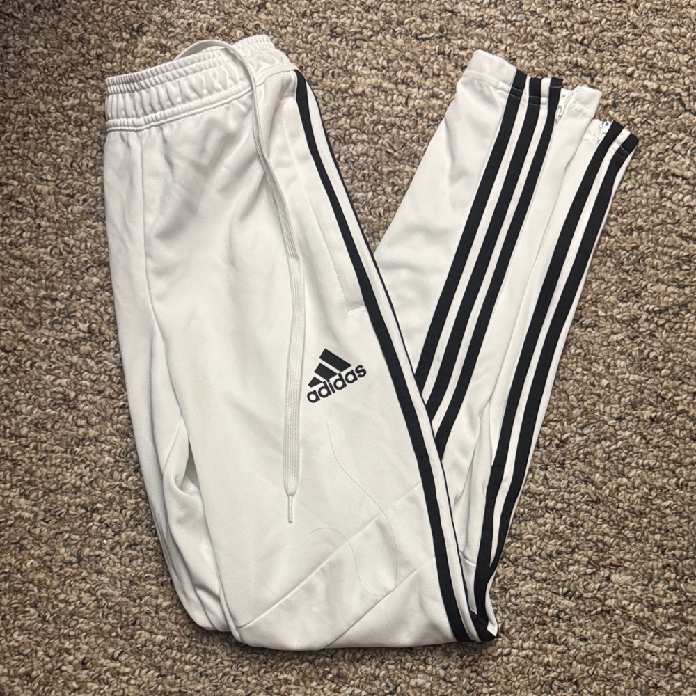Adidas Kids White Joggers with Black Stripes